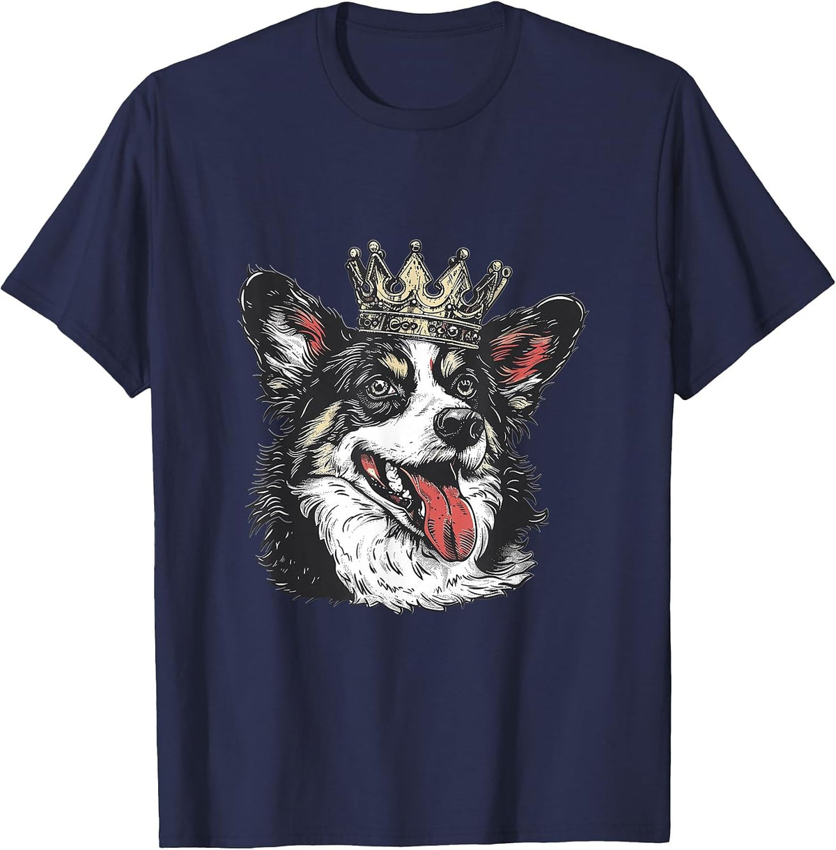 Cardigan Welsh Corgi Dog Breed Wearing Crown T-Shirt - Navy Blue