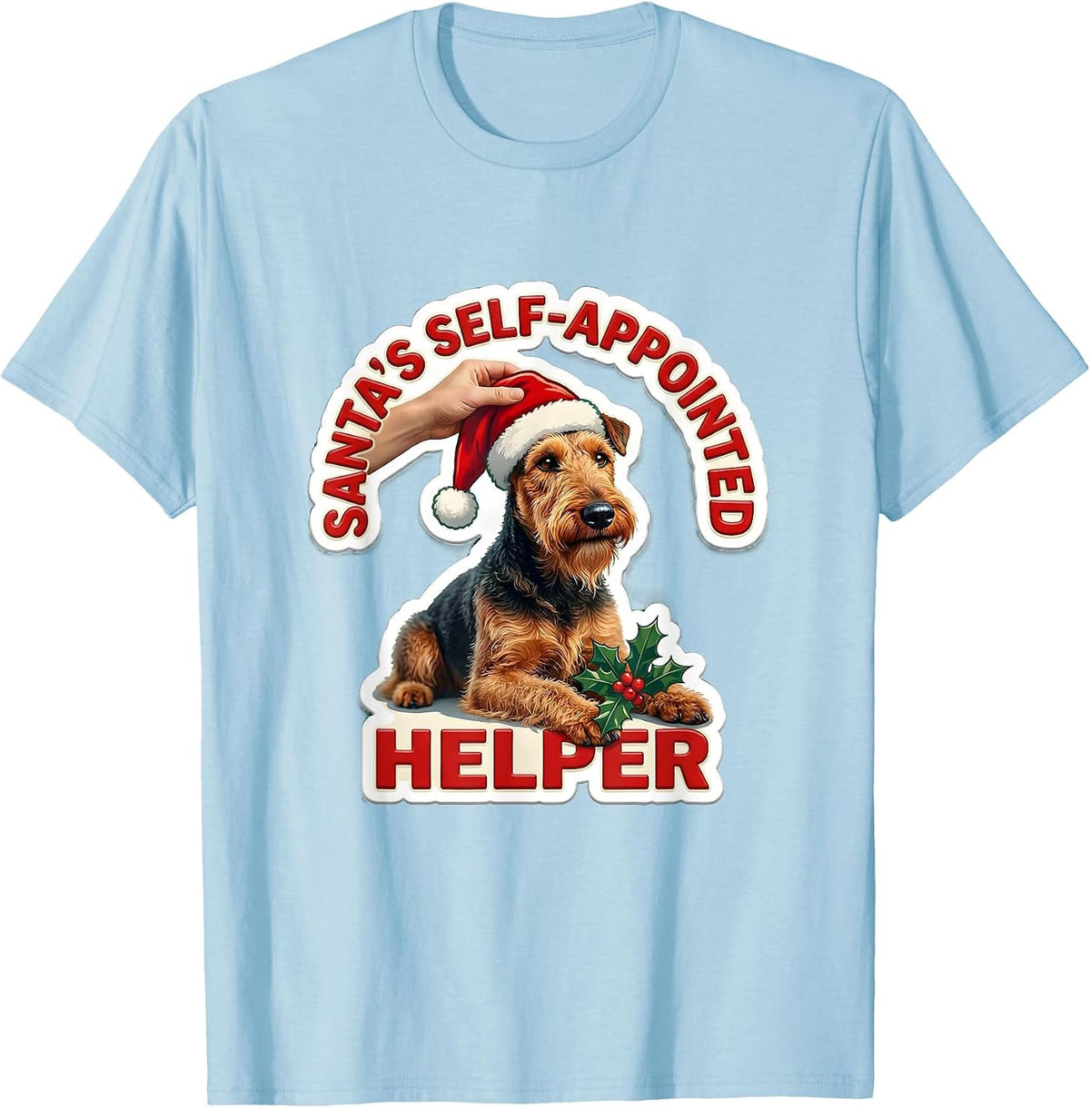 Men's Santa's Self-Appointed Helper Funny Christmas Dog Lover T-Shirt - Baby Blue
