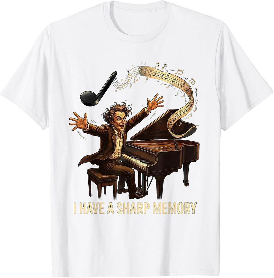 Men's I Have A Sharp Memory Funny Pianist Keyboard Player Humor T-Shirt - White