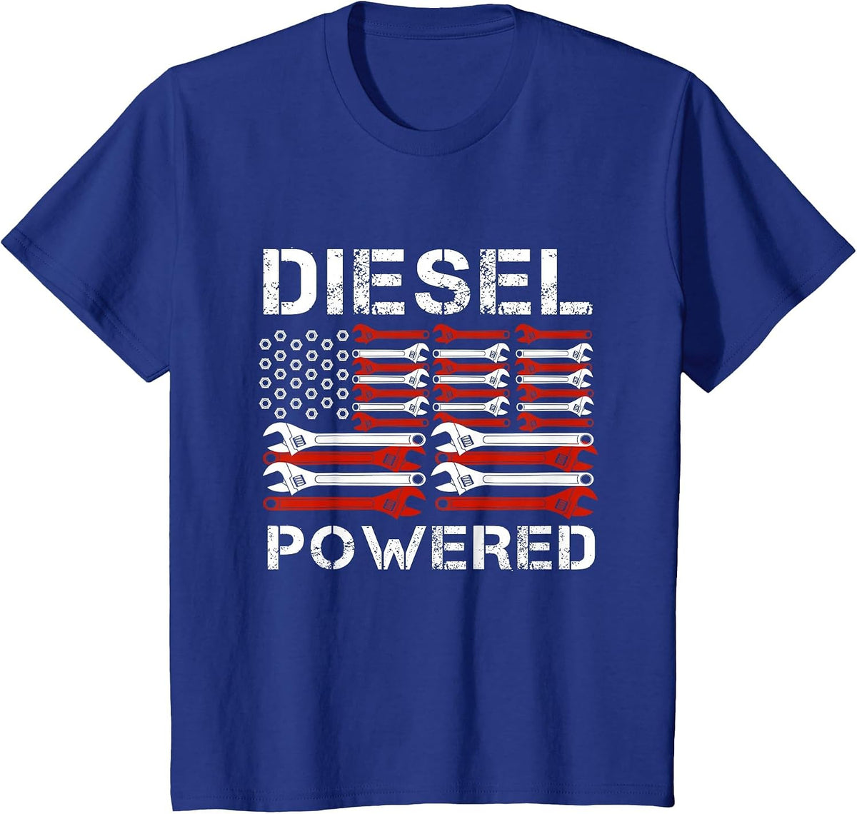 American Flag Wrench Diesel Powered T-Shirt - Royal Blue