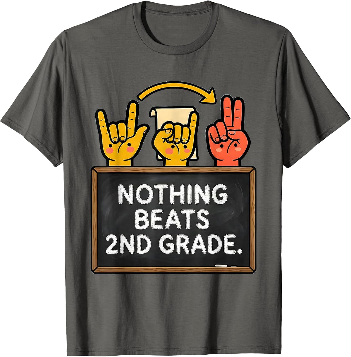 Nothing Beats 2nd Grade Back to School Rock Paper Scissors T-Shirt - Asphalt Grey