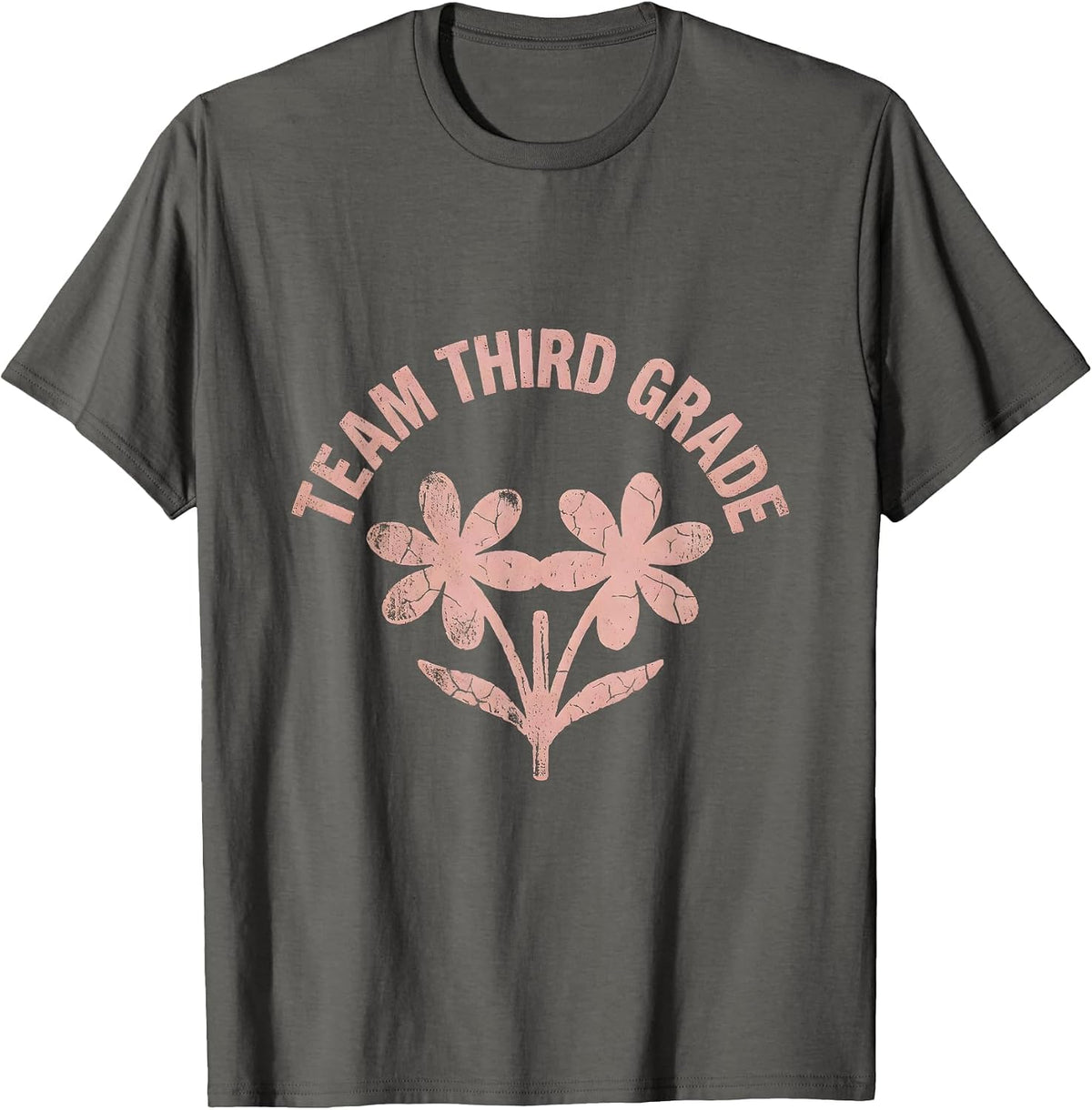 Team Third Grade Boho Vintage Wildflower Teacher Back T-Shirt - Asphalt Grey