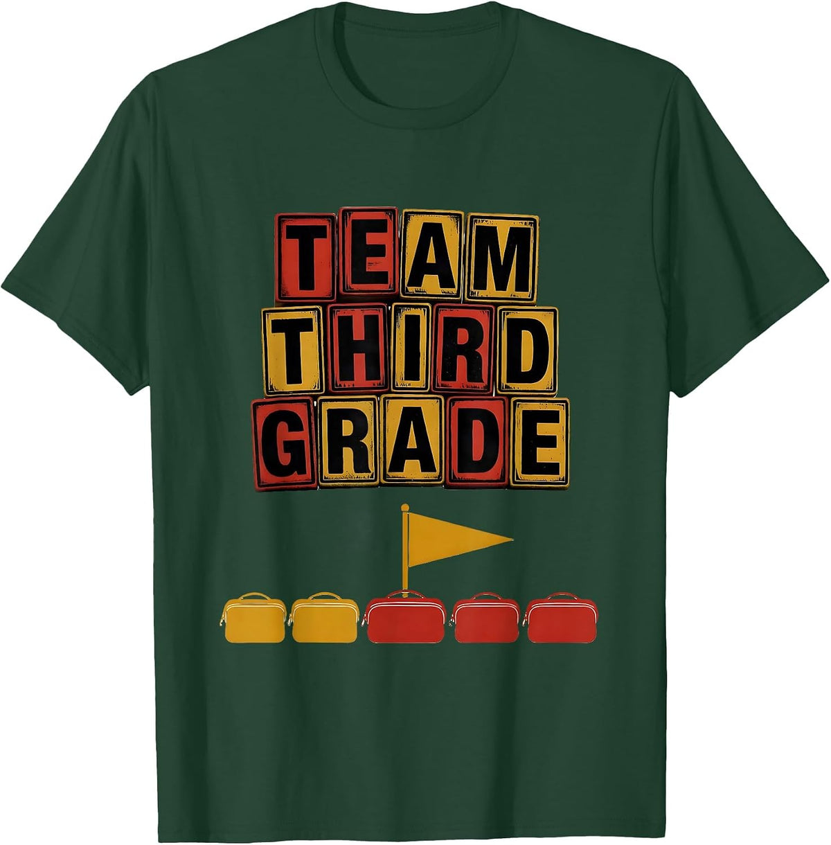 Team Third Grade Wood Type Letterpress Student Teacher Back T-Shirt - Dark Green