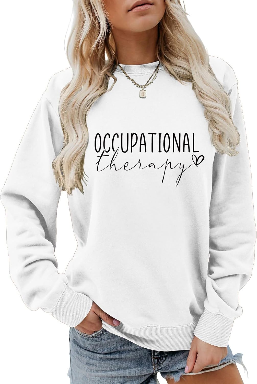 Occupational Therapy Sweatshirt Heart Graphic Sweatshirt For Occupational Therapist Women Long Sleeve OT Shirt - White