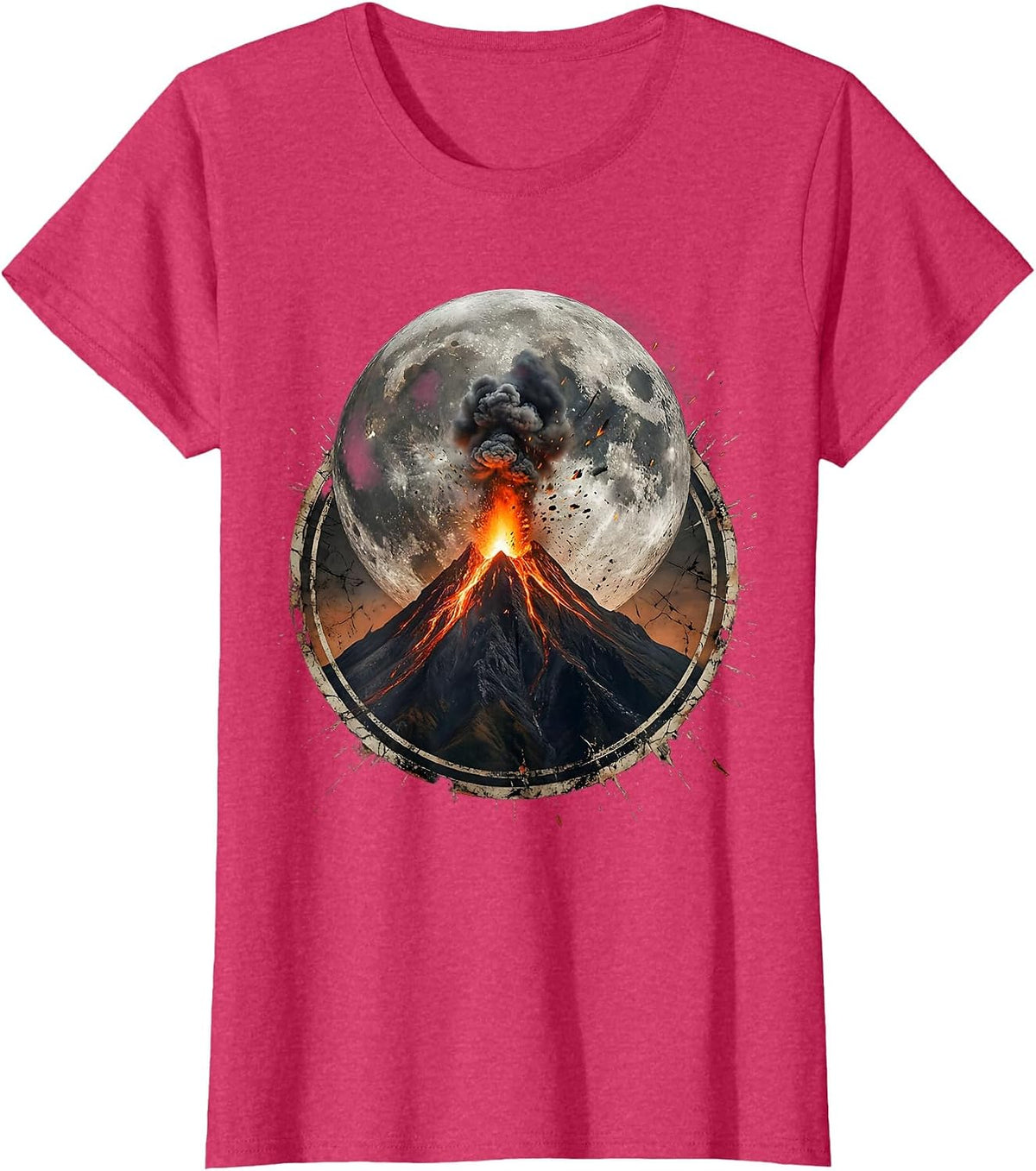 Women's Burning Mountain Peak Blood Moon Metal Graphic T-Shirt - Red Heather
