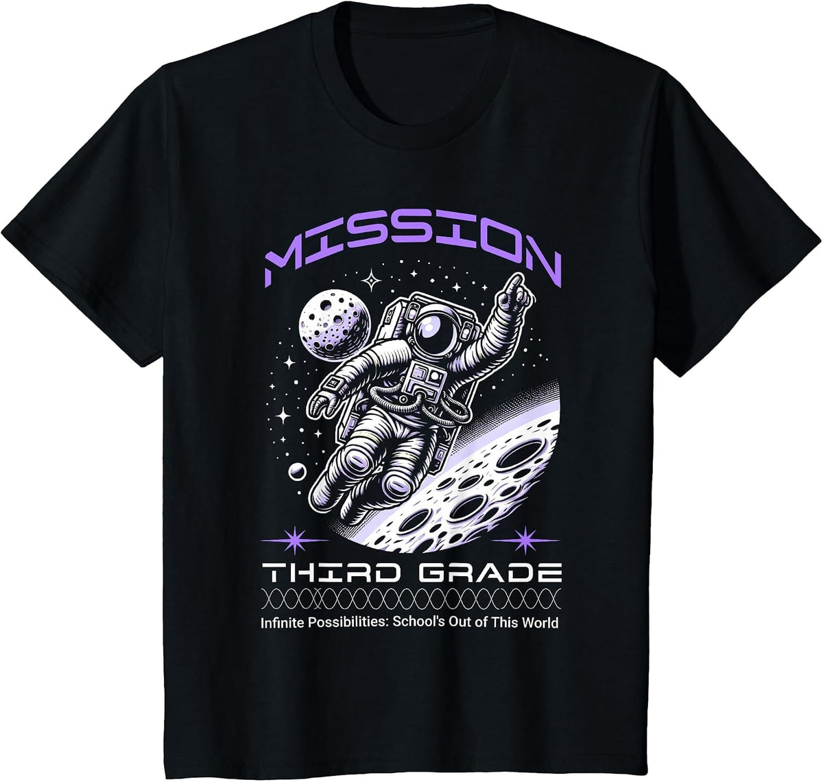 Third Grade Back to School Space Rocket Astronaut T-Shirt - Black