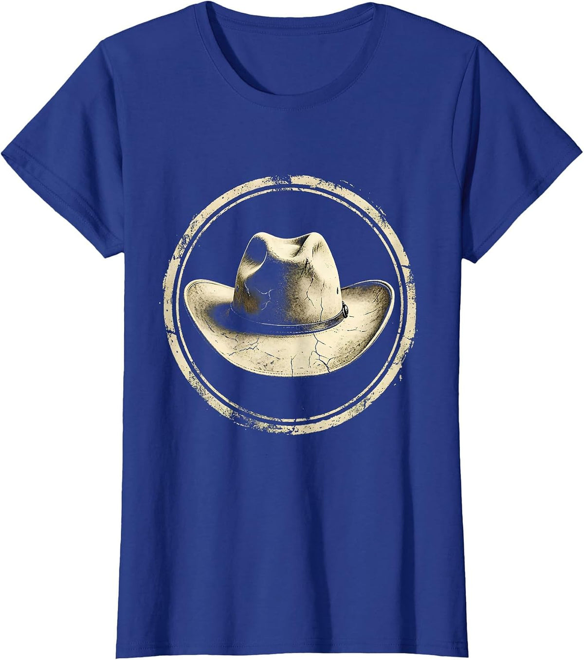 Women's Rhinestone Cowgirl Hat Wild Roses Graphic T-Shirt - Royal Blue