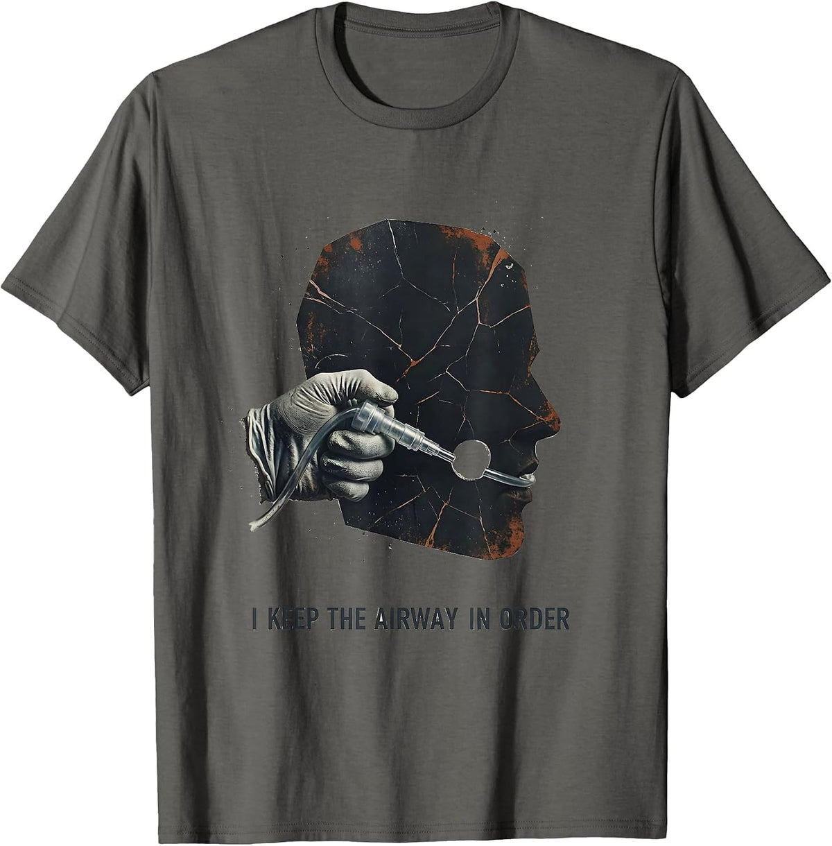 I Keep The Airway In Order Distressed Respiratory Therapist T-Shirt - Asphalt Grey