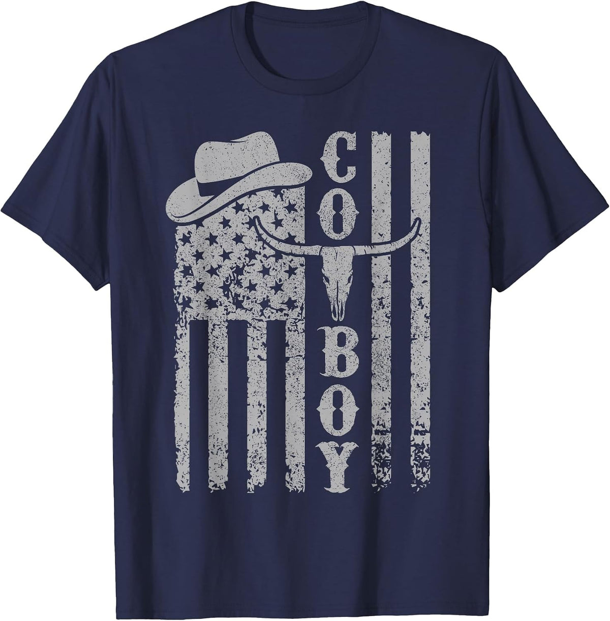 Western Country Men Teen Boy Kid Rodeo Southern Retro Cowboy T-Shirt - Navy Blue