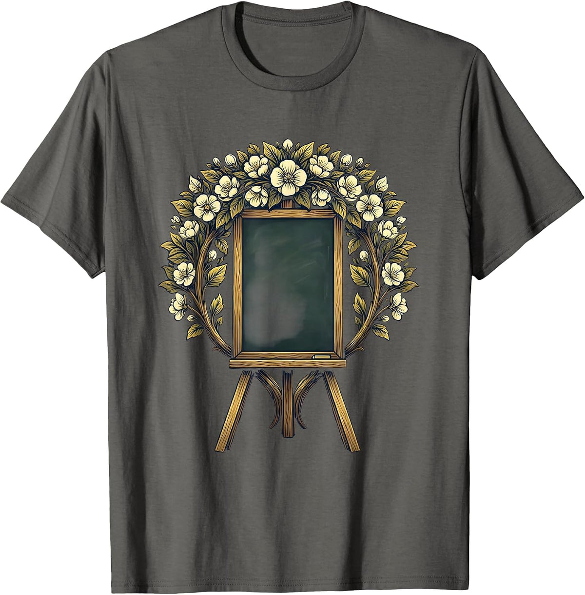 Men's Elementary Teacher Chalkboard Easel Floral Design T-Shirt - Asphalt Grey