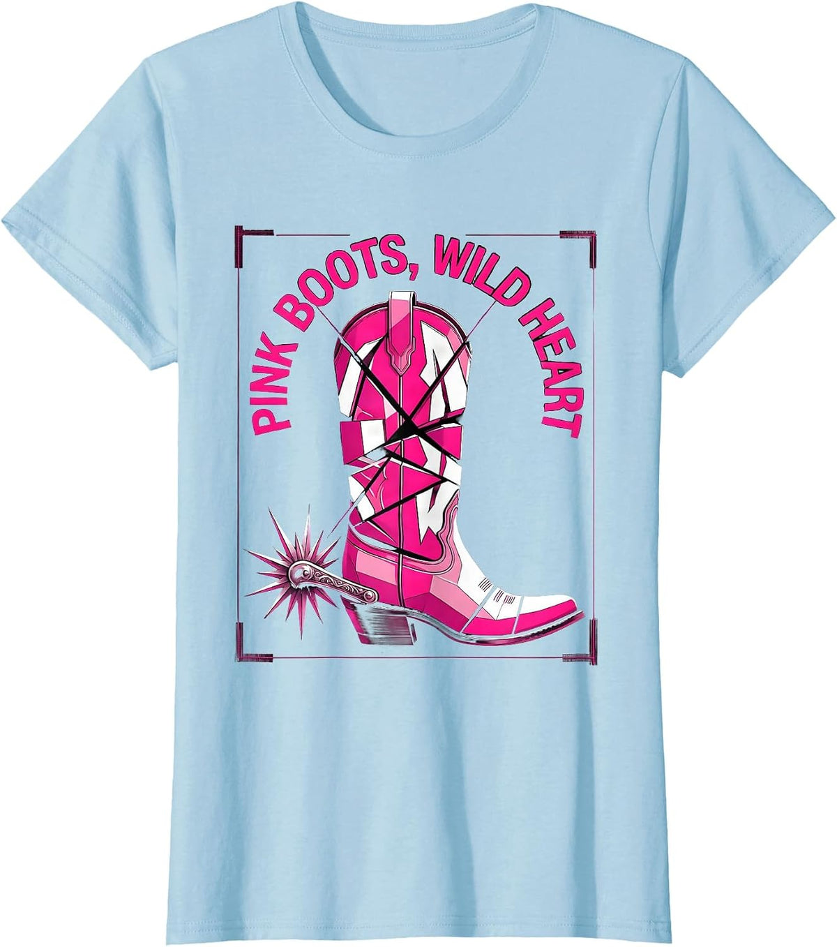 Pink Boots Wild Heart Cowboy Design T-Shirt - Baby Blue