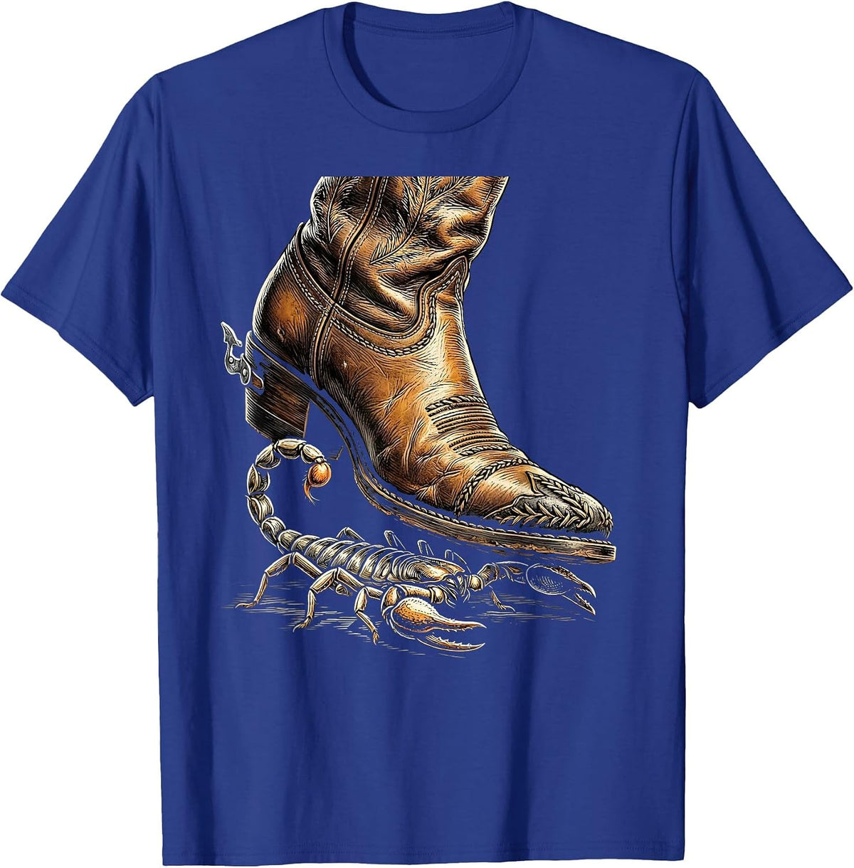 Men's Cowgirl Boot Crushing Scorpion Graphic Tee T-Shirt - Royal Blue