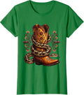 Women's Snake Coiled Leather Boot Cowgirl Graphic Tee T-Shirt - Kelly Green