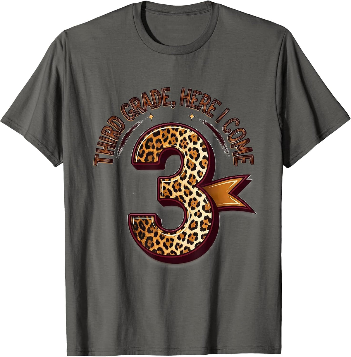 Third Grade Here I Come Leopard Teacher Back To School Girl T-Shirt - Asphalt Grey