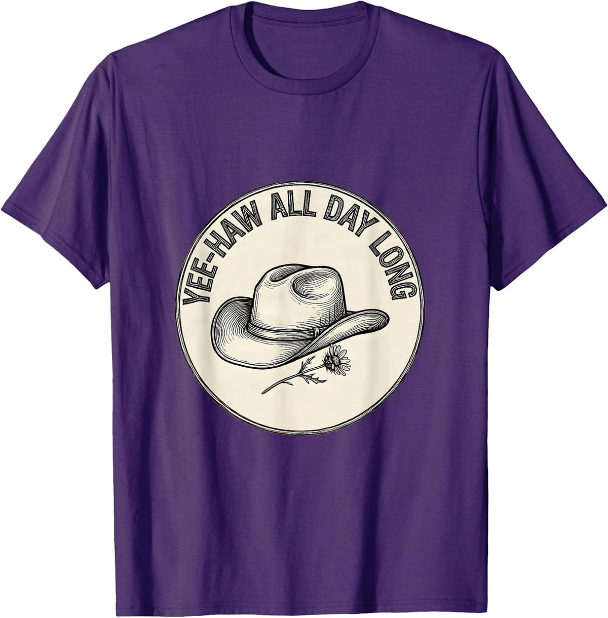 Men's Yee-Haw All Day Long Cowboy Design T-Shirt - Purple