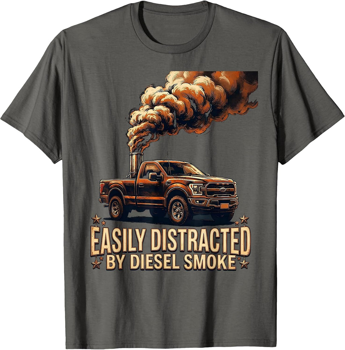 Men's Easily Distracted By Diesel Smoke Funny Trucker Diesel T-Shirt - Asphalt Grey