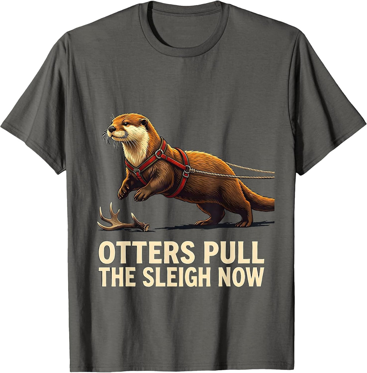 Men's Otters Pull The Sleigh Now Funny Otter Christmas Animal T-Shirt - Asphalt Grey