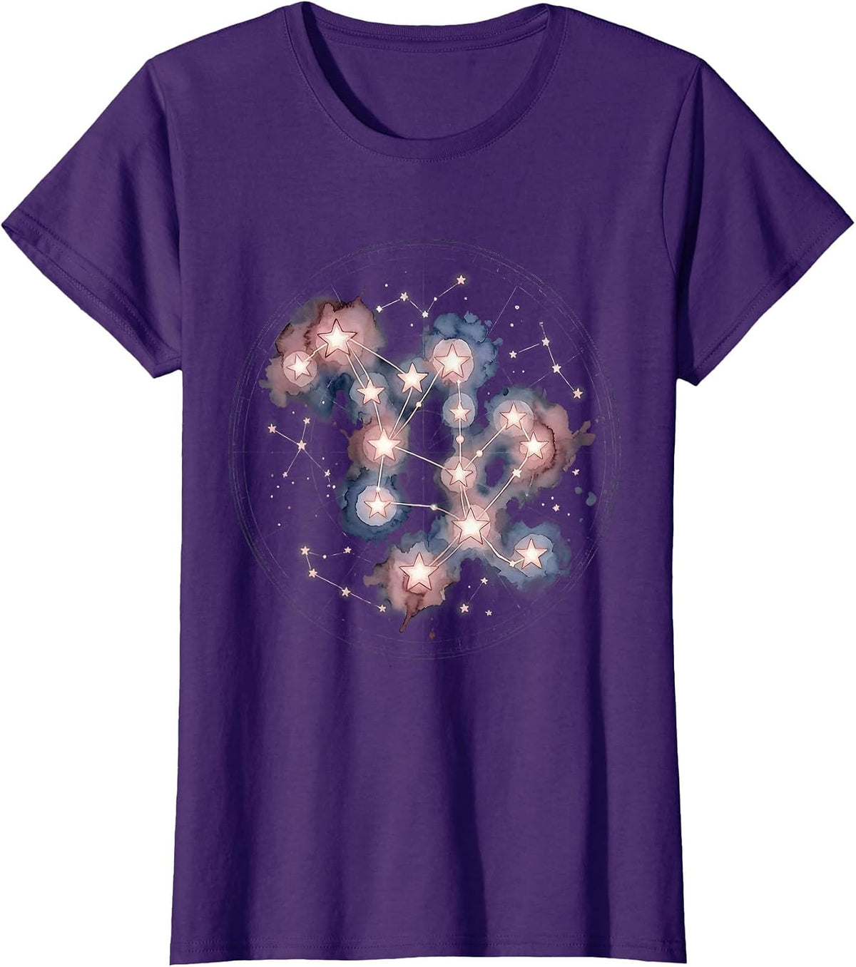 Women's Virgo Constellation Dotted Star Map Design T-Shirt - Purple