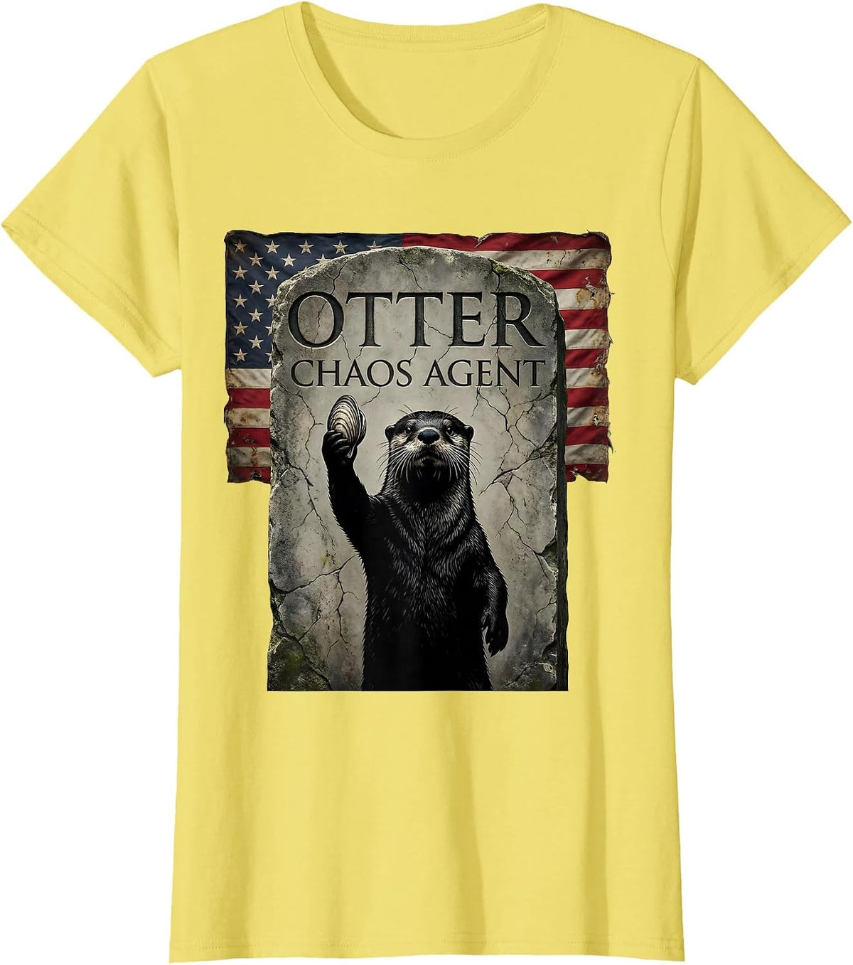 Women's Otter Chaos Agent Funny Wildlife Design T-Shirt - Lemon Yellow