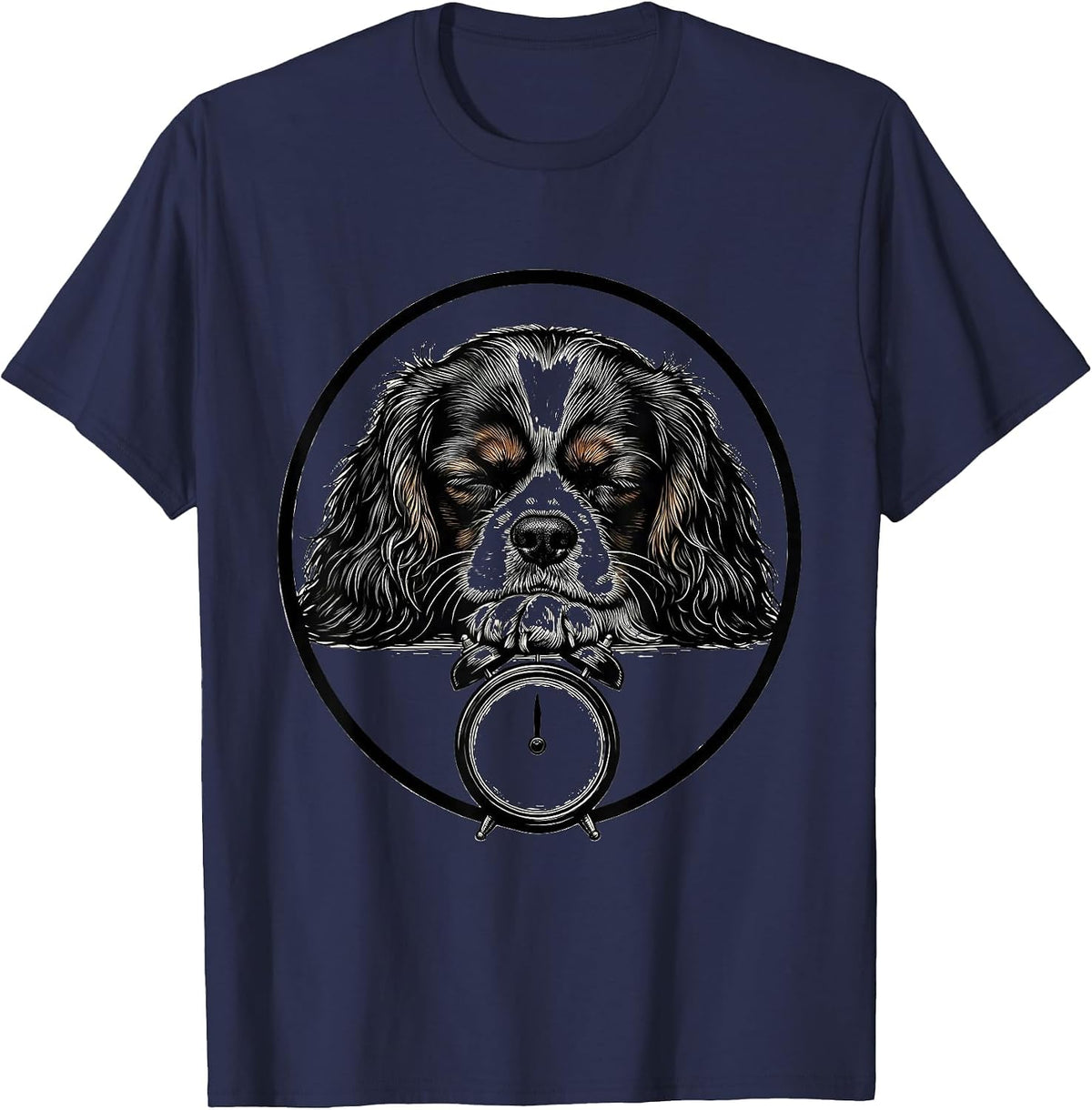 Men's Sleeping Cavalier King Charles Spaniel Funny Dog Lover T-Shirt - Navy Blue