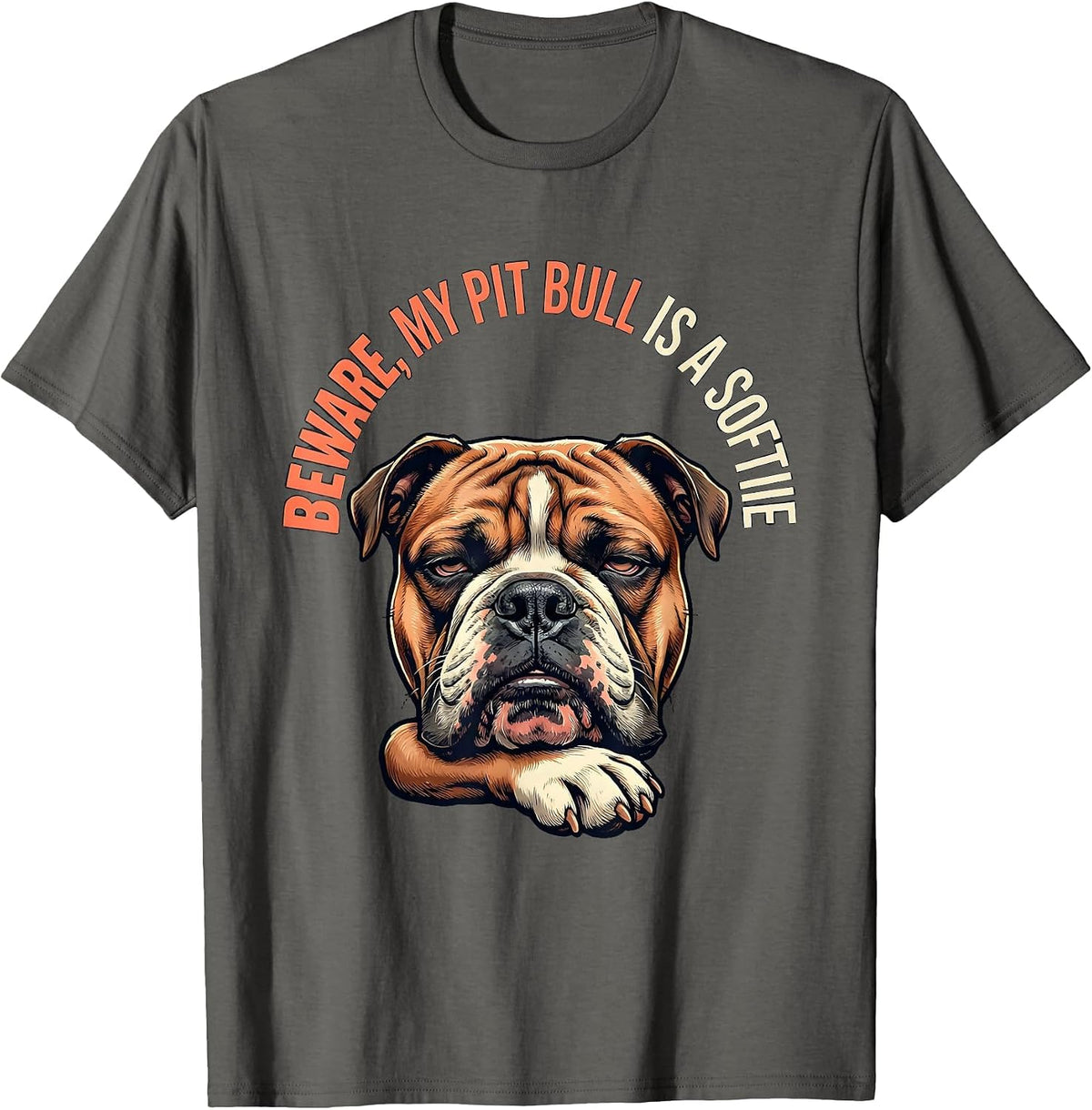 Men's Beware, My Pit Bull Is A Softie Funny Pitbull Mom Dog Lover T-Shirt - Asphalt Grey