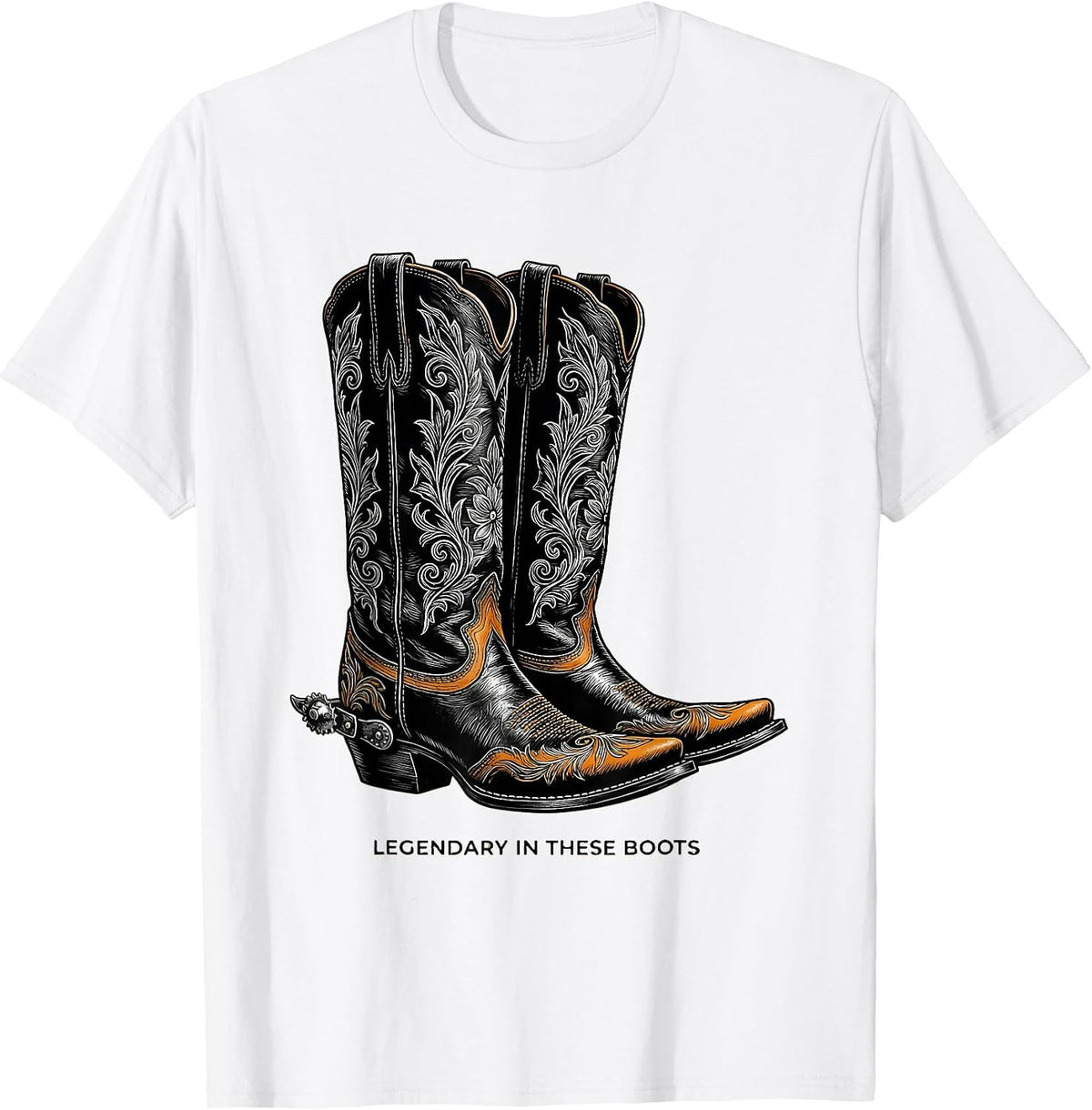 Men's Legendary In These Boots Cowboy Design T-Shirt - White