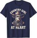 Country Girl At Heart White Cowgirl Design T-Shirt - Navy Blue