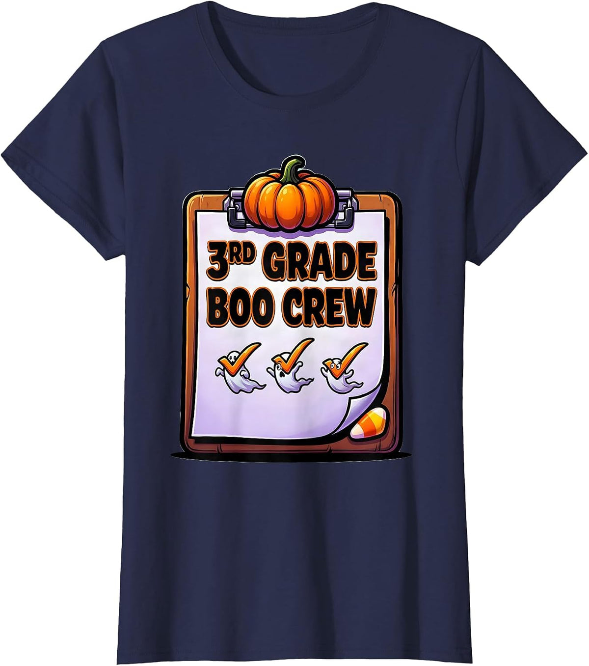 Women's 3rd Grade Boo Crew Funny Third Grade Teacher Halloween T-Shirt - Navy Blue