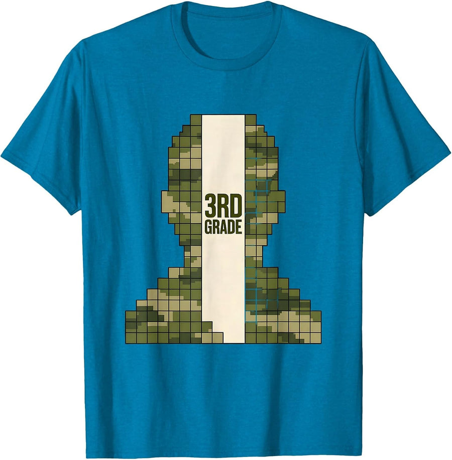3rd Grade Pixel Art Camo Back To School Boys Teachers T-Shirt - Sapphire Blue