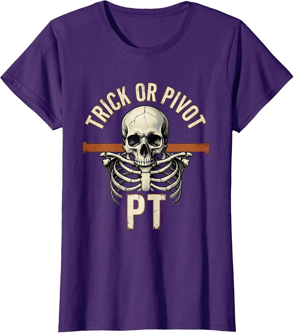 Women's Trick Or Pivot PT Distressed Physical Therapy Halloween T-Shirt - Purple