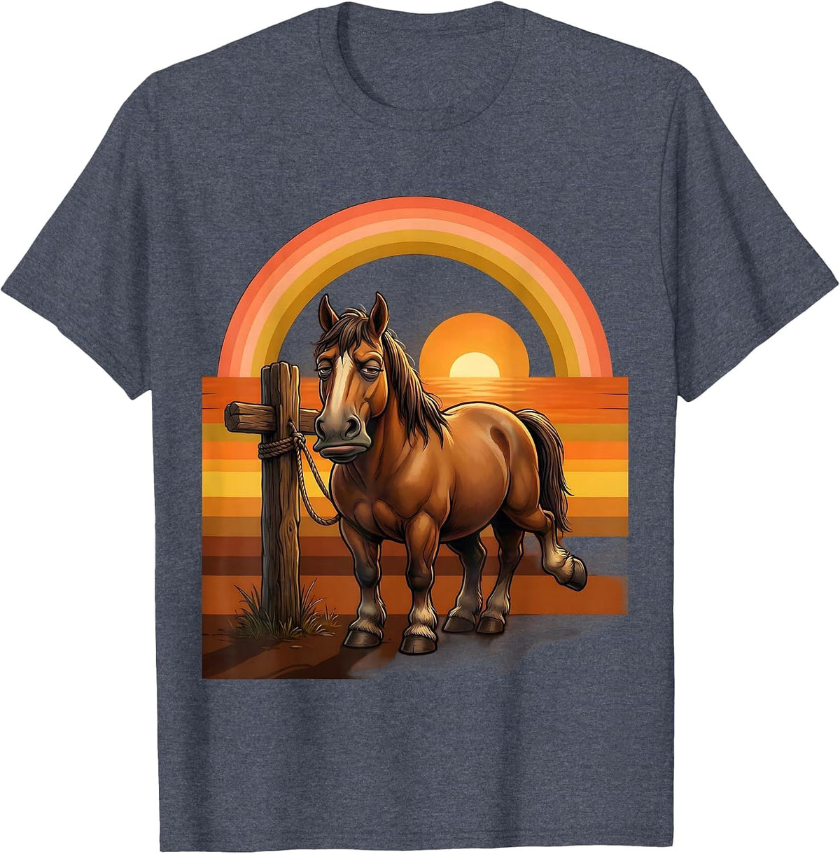 Bored Horse Tied to Post Cowboy Humor Design T-Shirt - Heather Blue
