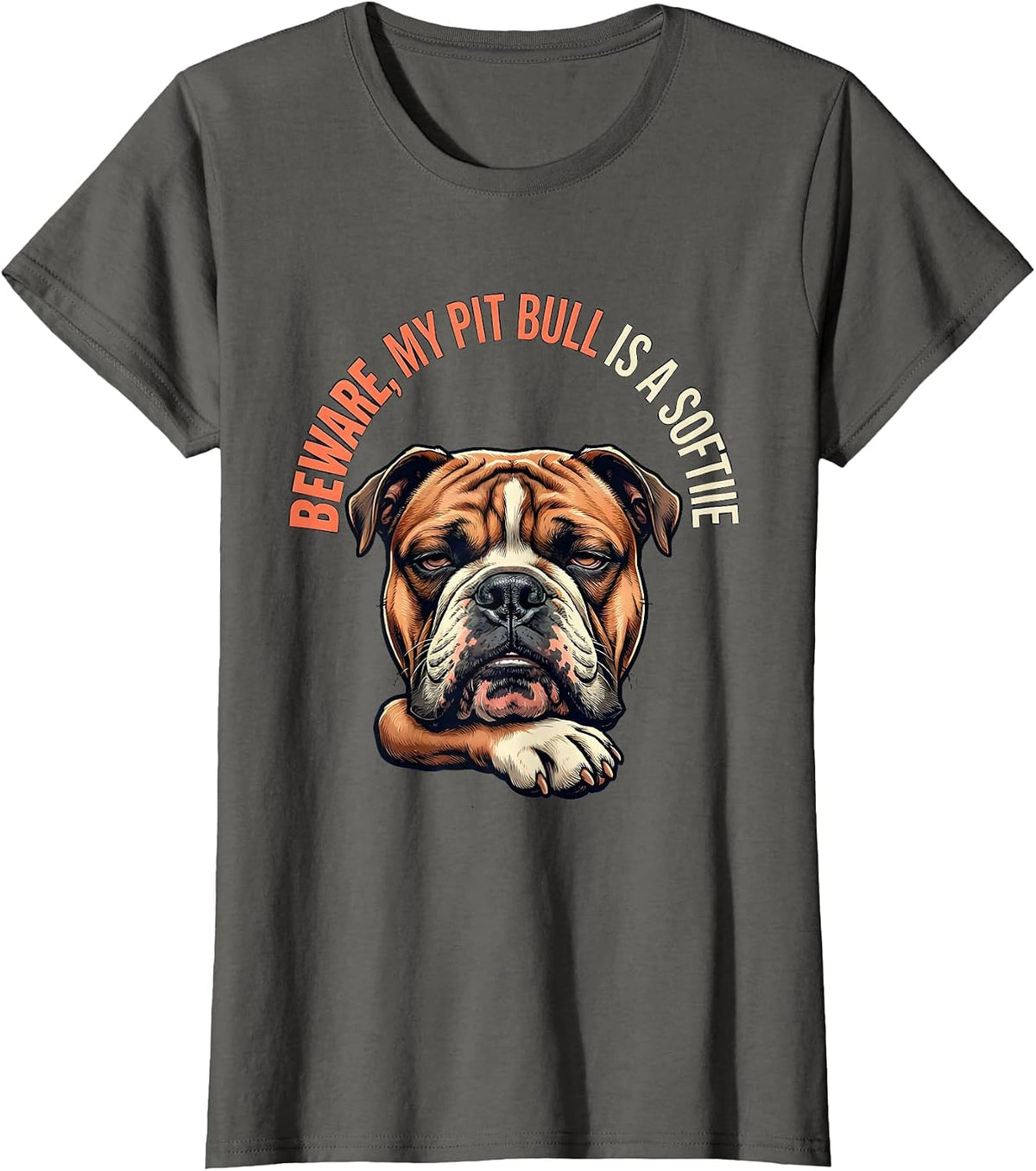 Women's Beware, My Pit Bull Is A Softie Funny Pitbull Mom Dog Lover T-Shirt - Asphalt Grey