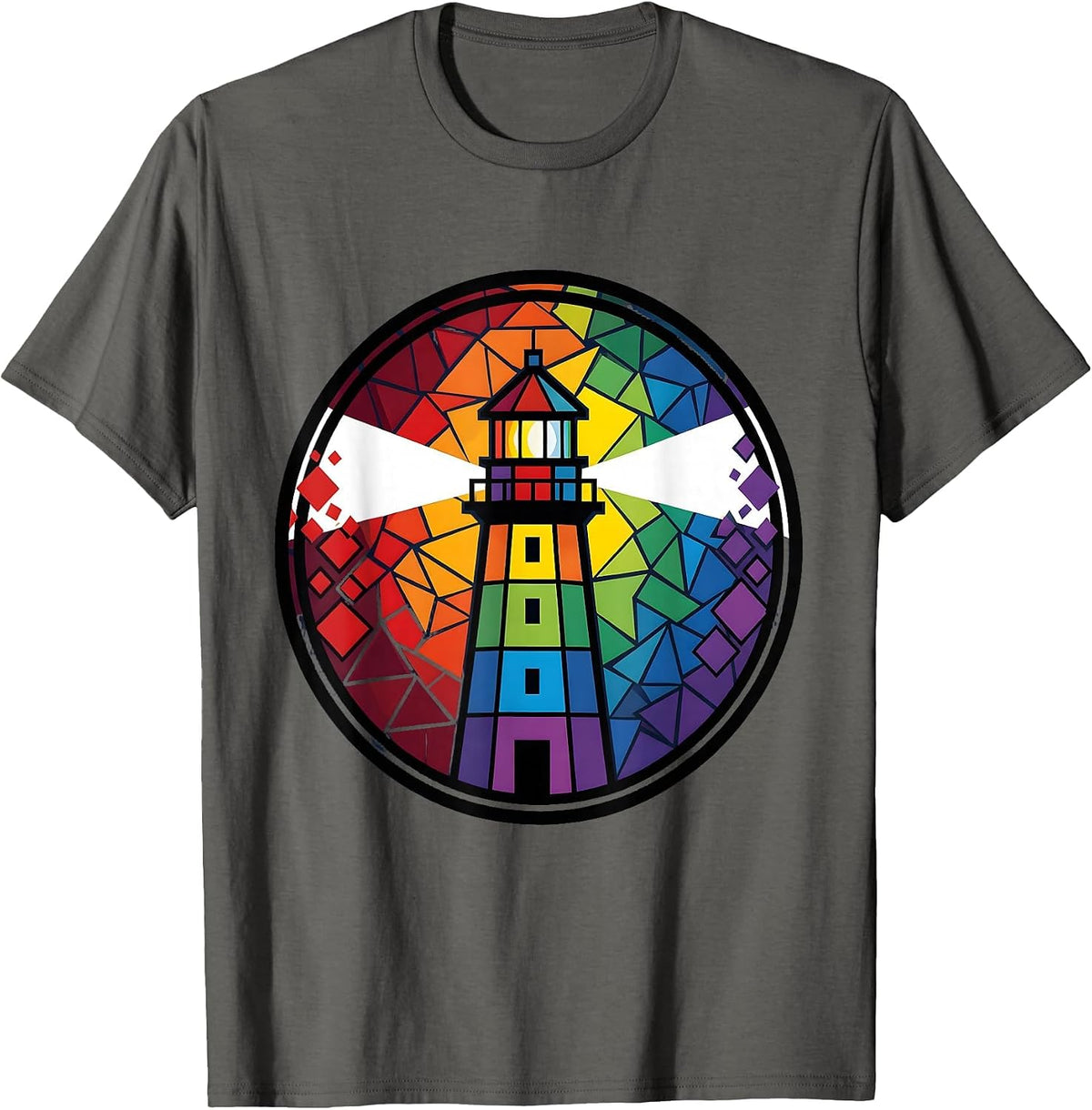 Autism Awareness Lighthouse Beam Through Colorful Fog T-Shirt - Asphalt Grey