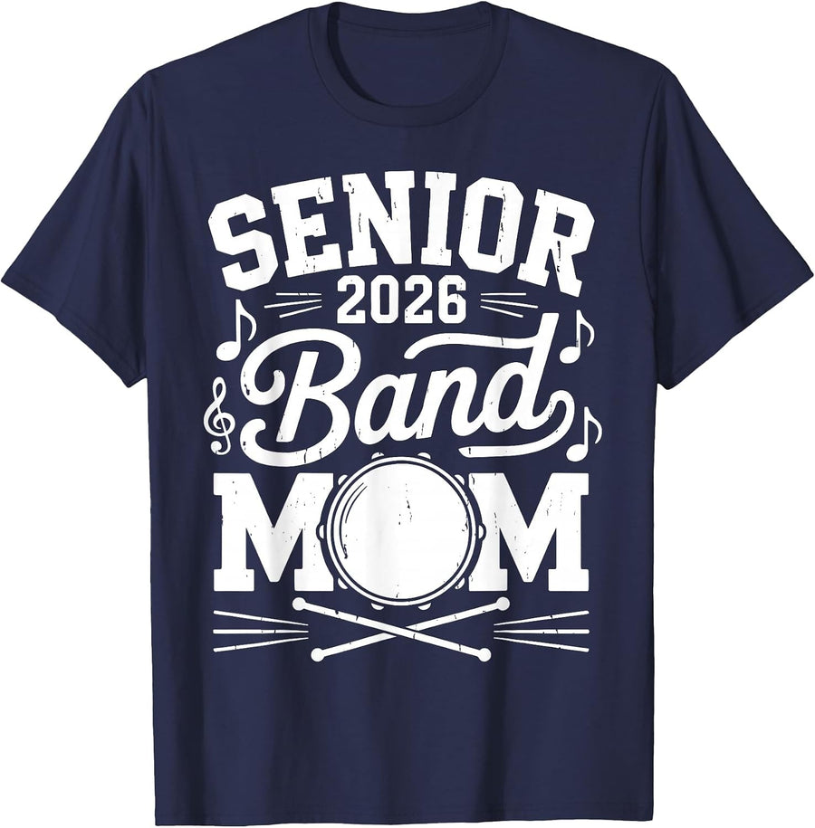 My Last First Day Senior 2026 Band Mom Back to School Retro T-Shirt - Navy Blue