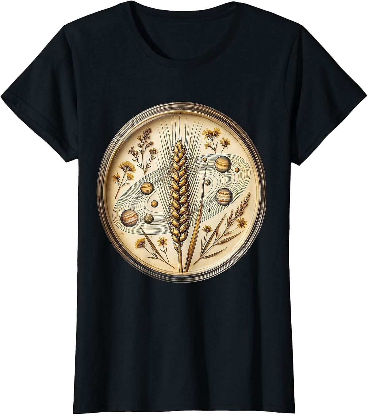 Women's Virgo Maiden Cosmic Planets Astrology Graphic T-Shirt - Black