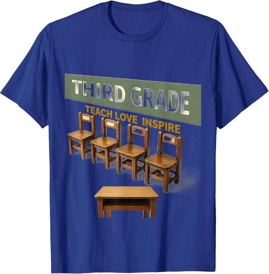 Third Grade Teach Love Inspire Cute Teacher Back To School T-Shirt - Royal Blue