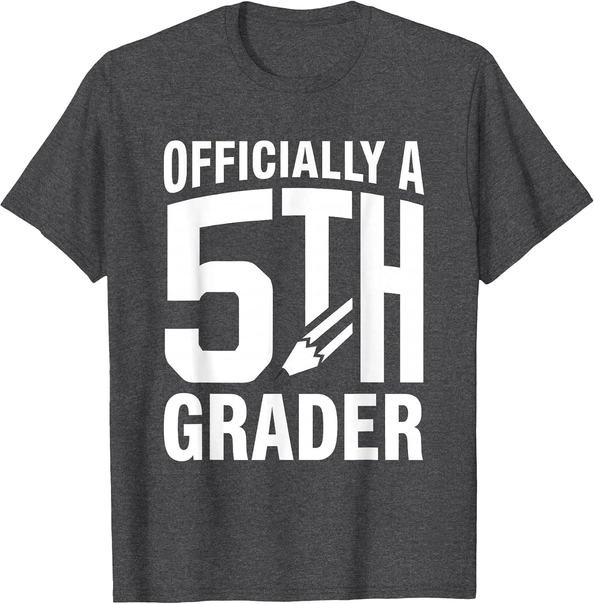Men's Officially A 5th Grader Retro Back To School Pencil Bow T-Shirt - Dark Heather Grey