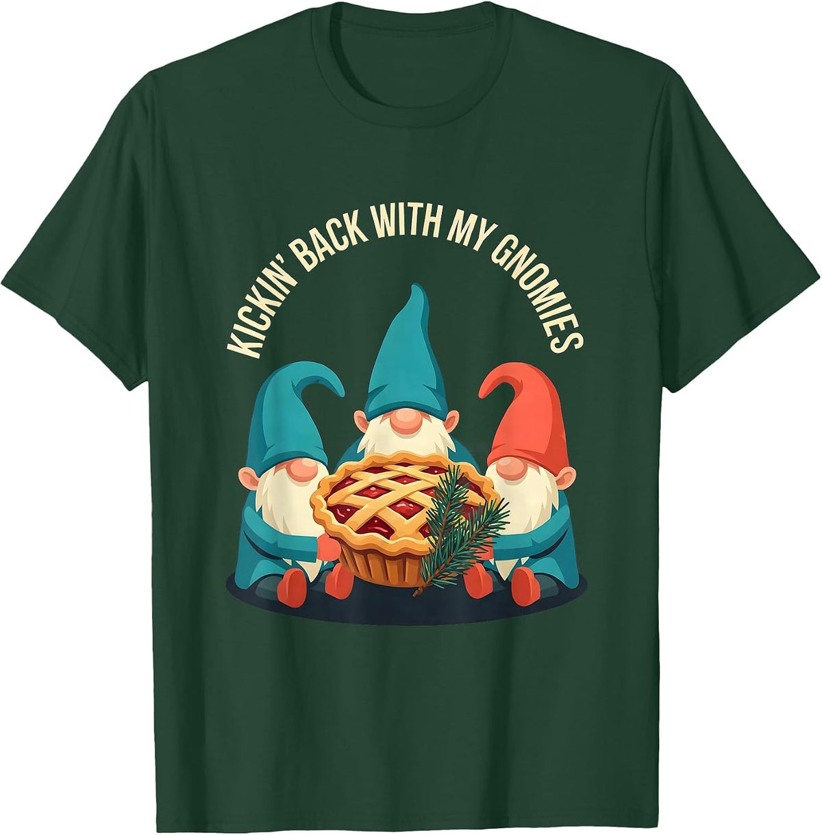 Men's Kickin Back With My Gnomies Funny Gnome Friend Christmas T-Shirt - Dark Green