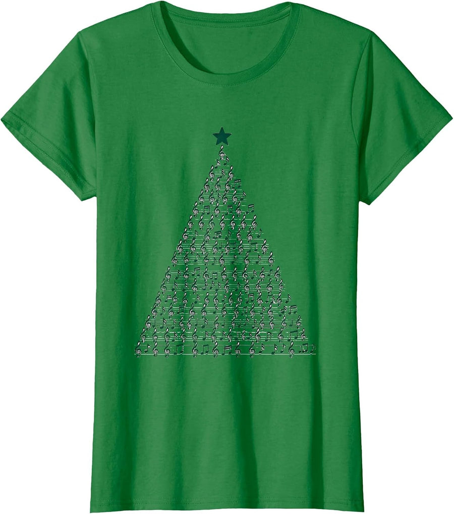 Women's Treble Clef Tree Monochromatic Music Teacher Christmas T-Shirt - Kelly Green