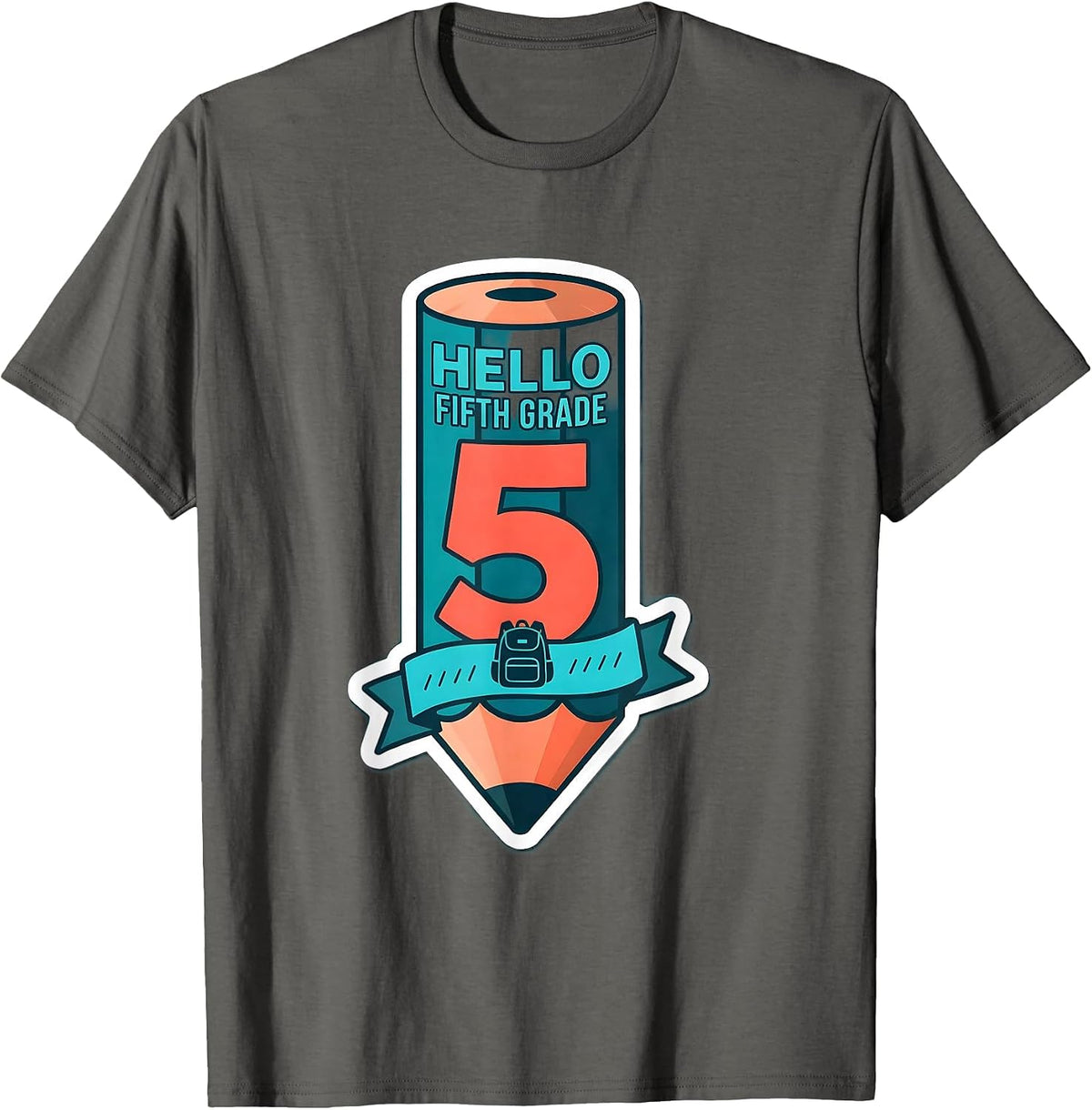Hello Fifth Grade Sticker Style Back To School 5th Grade T-Shirt - Asphalt Grey
