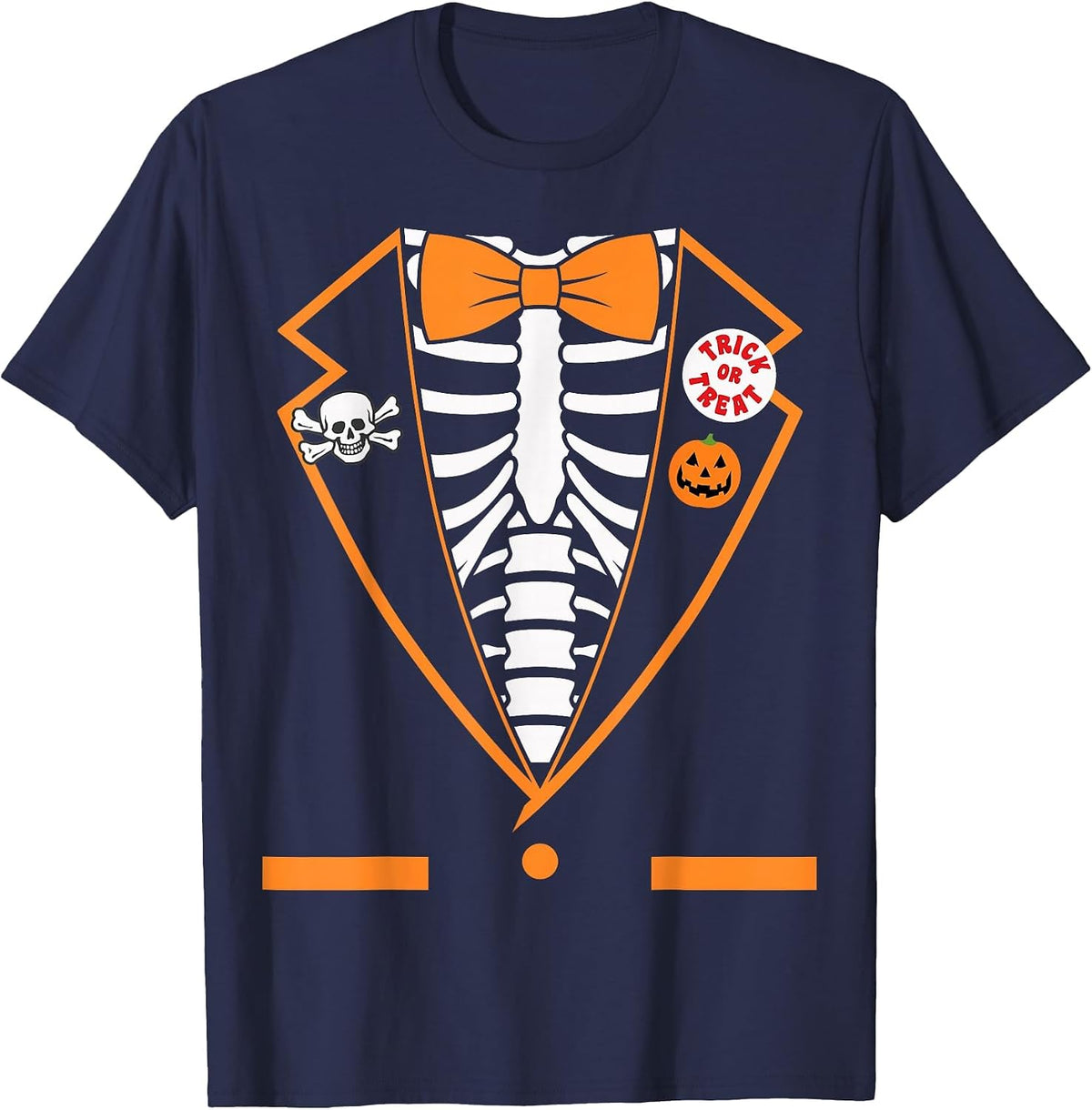 Halloween Costume Funny Skeleton Tuxedo T-Shirt - Navy Blue