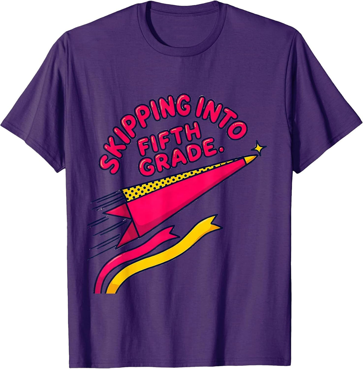 Men's Skipping Into Fifth Grade Playful Pennant Flag Back T-Shirt - Purple