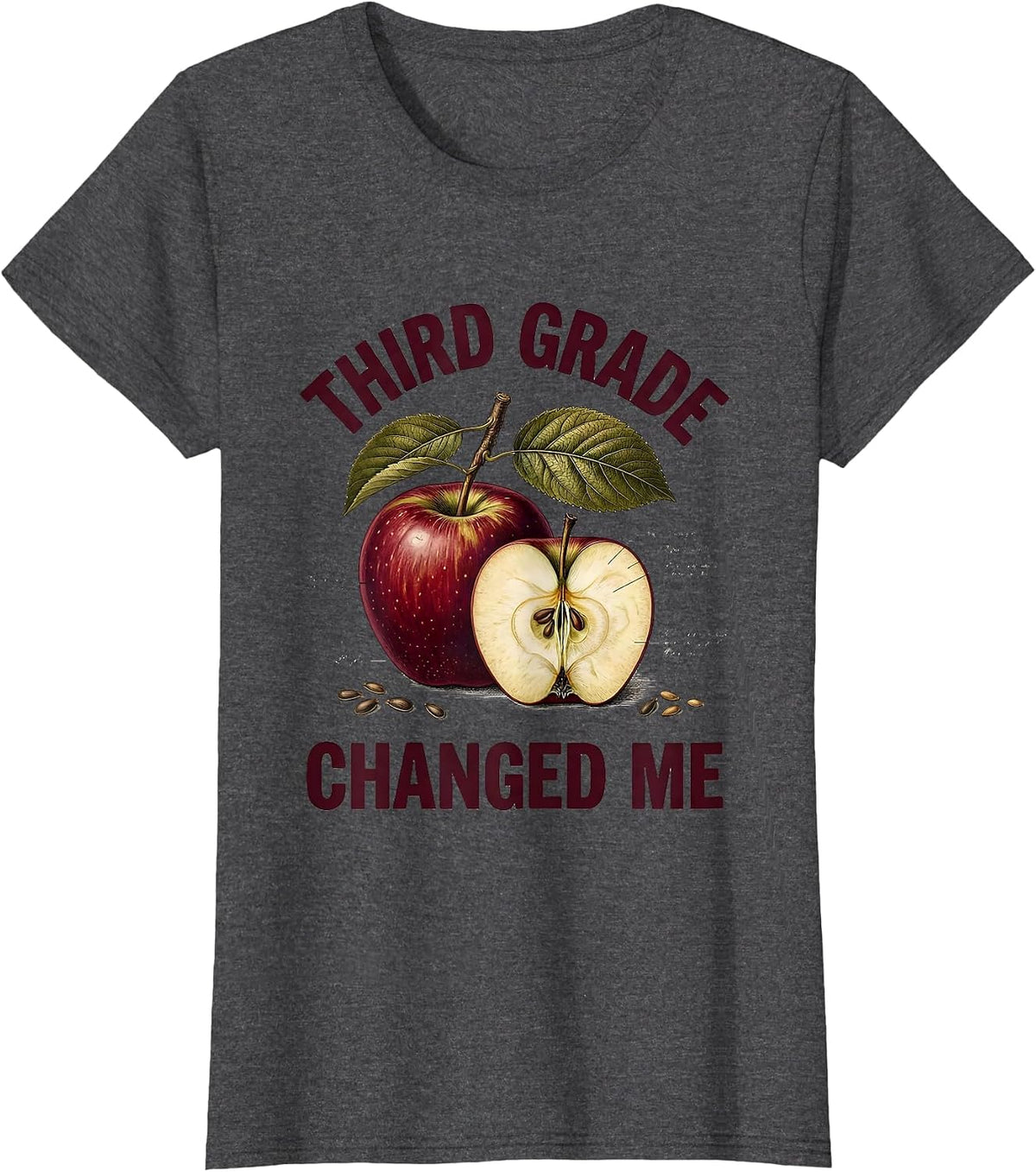 Women's Third Grade Changed Me Teacher Graphic Design T-Shirt - Dark Heather Grey