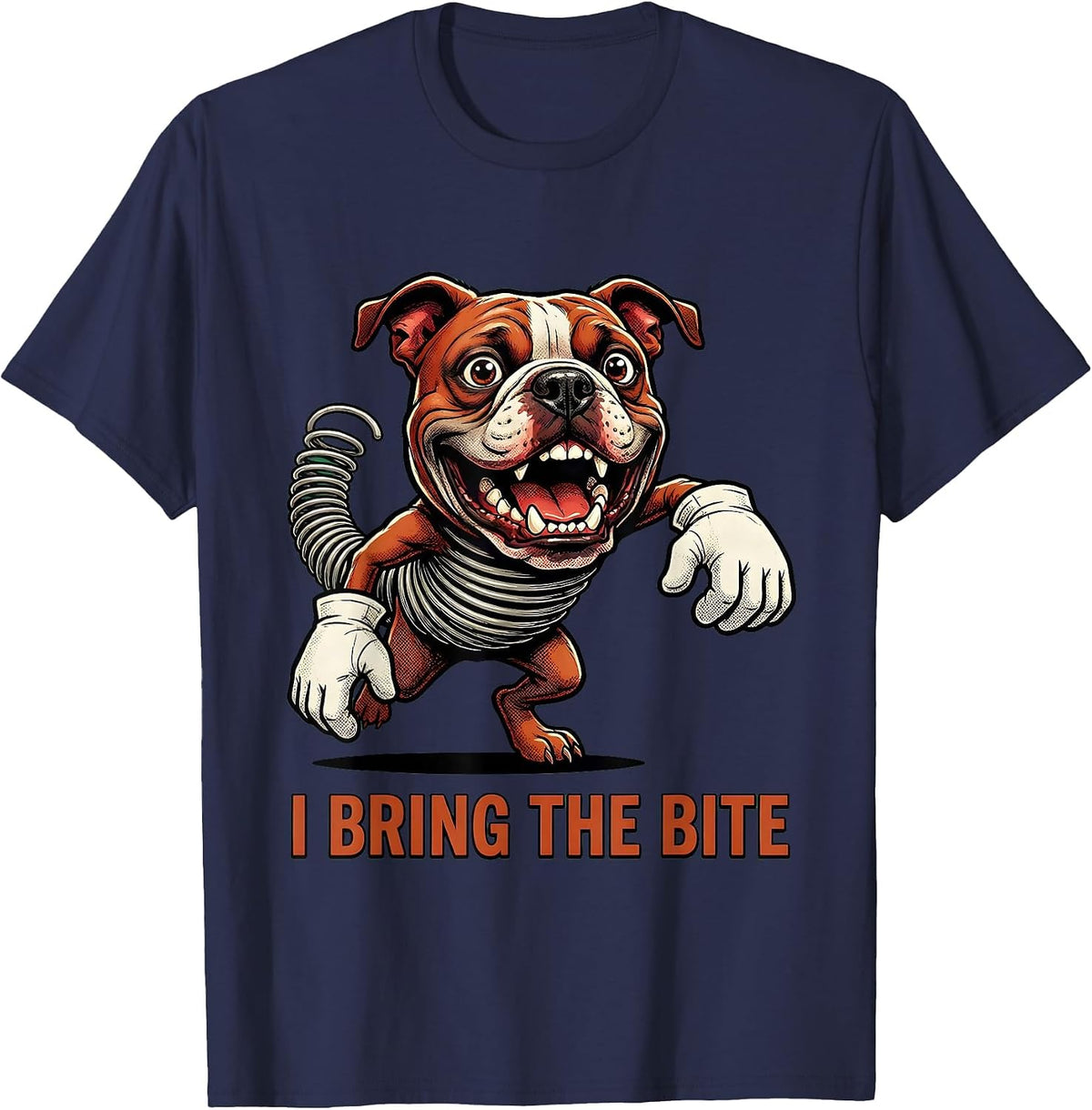 Men's I Bring The Bite Retro Cartoon Pitbull Funny Dog Owner Meme T-Shirt - Navy Blue