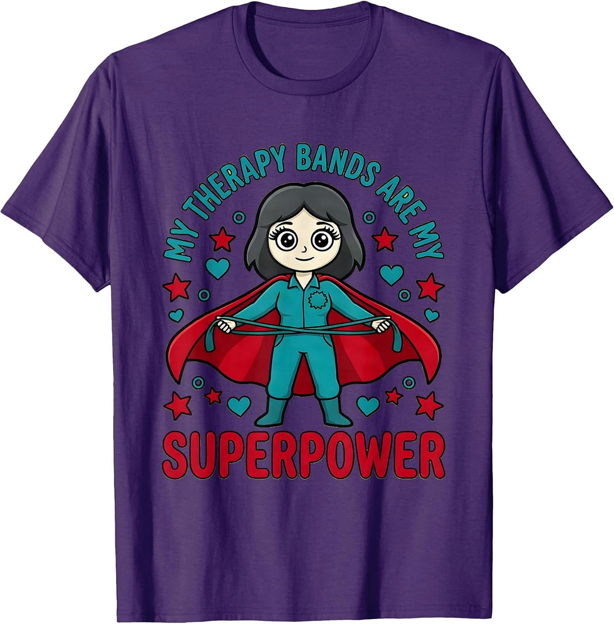 Men's MY THERAPY BANDS ARE MY SUPERPOWER Cartoon Therapist Gift T-Shirt - Purple