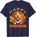 Funny Pitbull Dog in Turkey Costume Happy Thanksgiving Day T-Shirt - Navy Blue