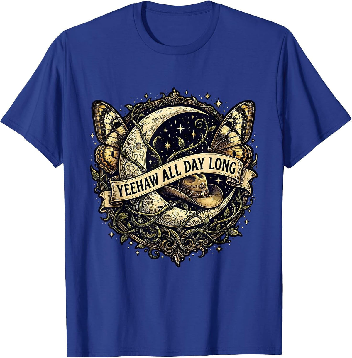 Men's Yeehaw All Day Long Western Cowboy Design T-Shirt - Royal Blue