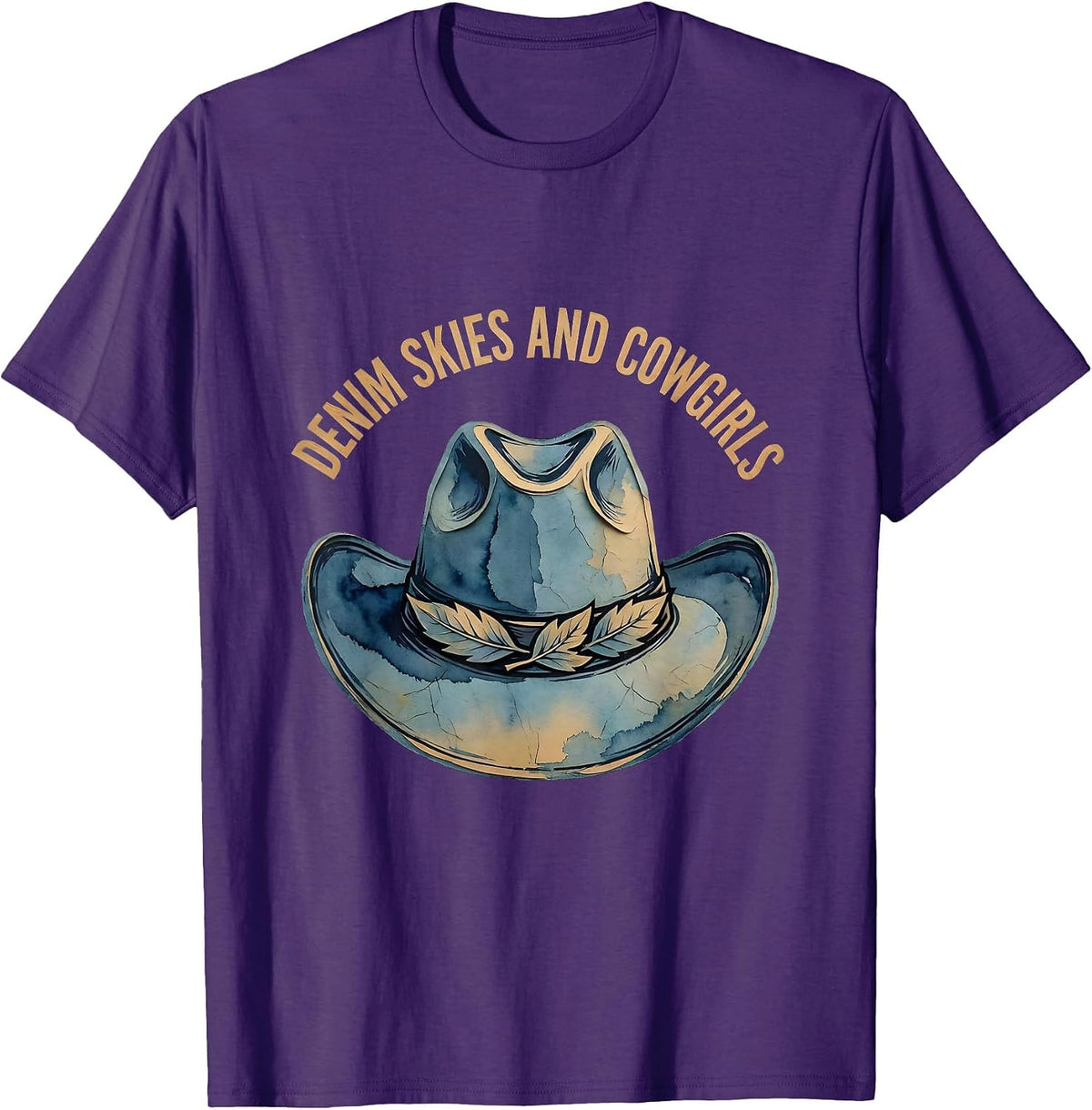 Men's Denim Skies and Cowgirls Western Graphic Design T-Shirt - Purple