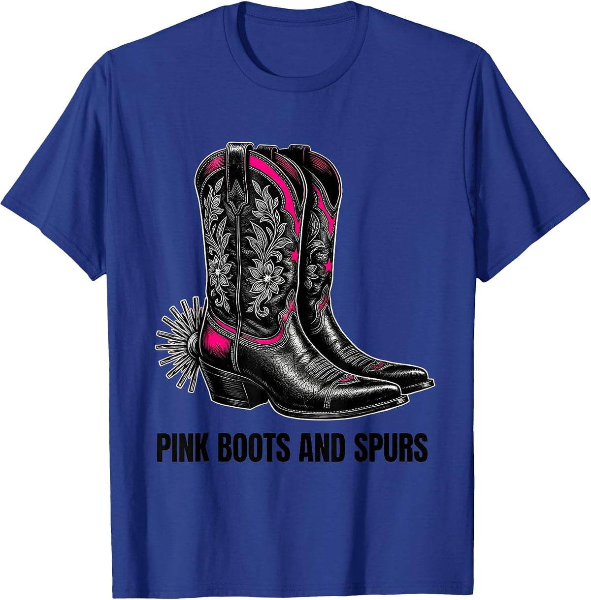 Men's Pink Boots and Spurs Western Cowgirl Design T-Shirt - Royal Blue