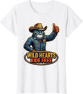 Women's Wild Hearts Ride Free Denim Cowgirl Design T-Shirt - White